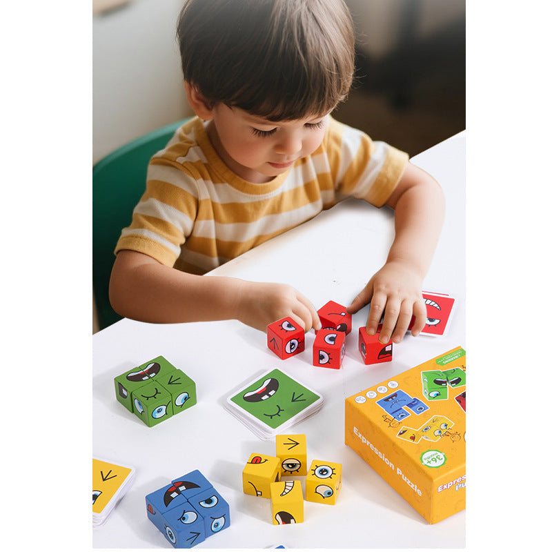 PIGG Face-changing Rubik's Cube Building Blocks Children's Space Thinking Early Education Puzzle Board Game Parent-child Interactive Game Smiley Face Wooden Toy
