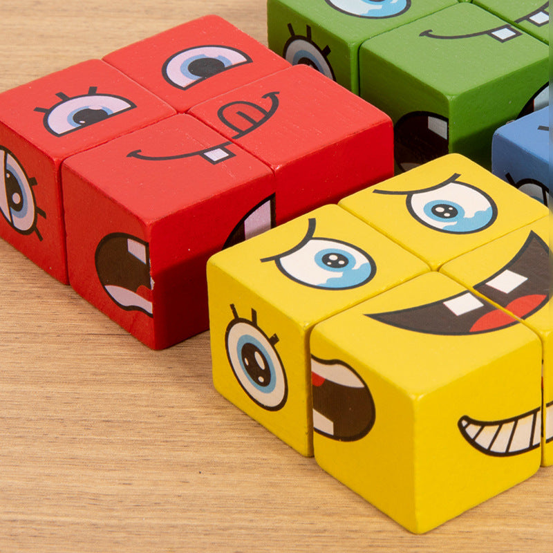 PIGG Face-changing Rubik's Cube Building Blocks Children's Space Thinking Early Education Puzzle Board Game Parent-child Interactive Game Smiley Face Wooden Toy