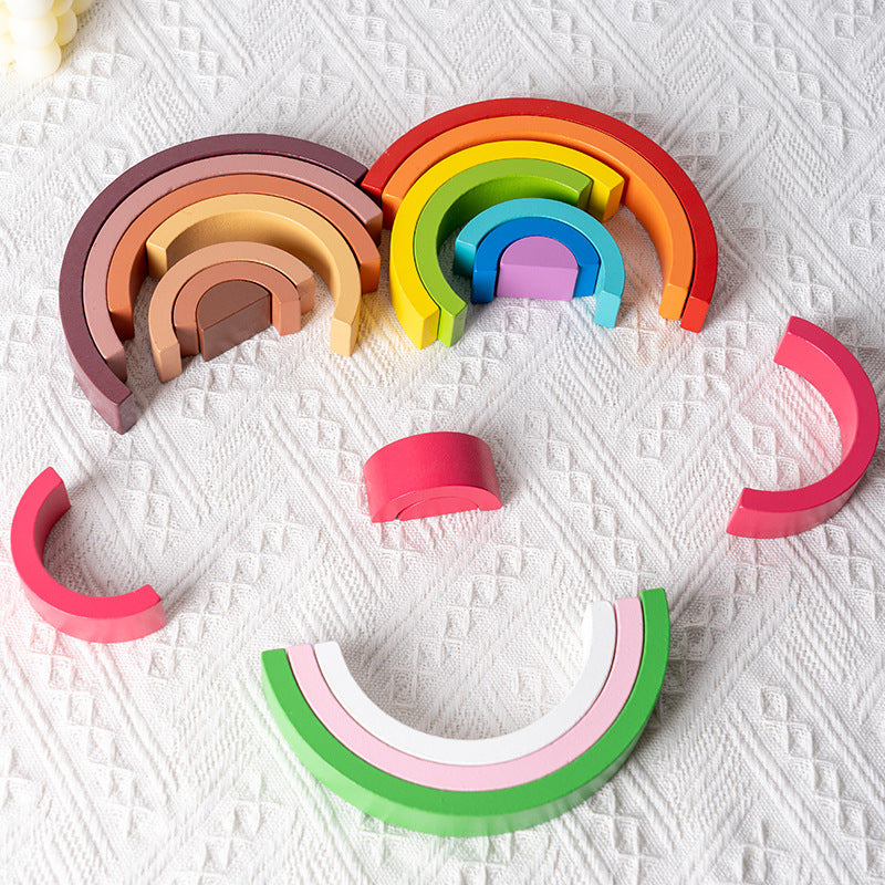 Wooden Children's Enlightenment Educational Kindergarten Color Recognition Early Learning Wooden Building Blocks Rainbow Stacking Blocks