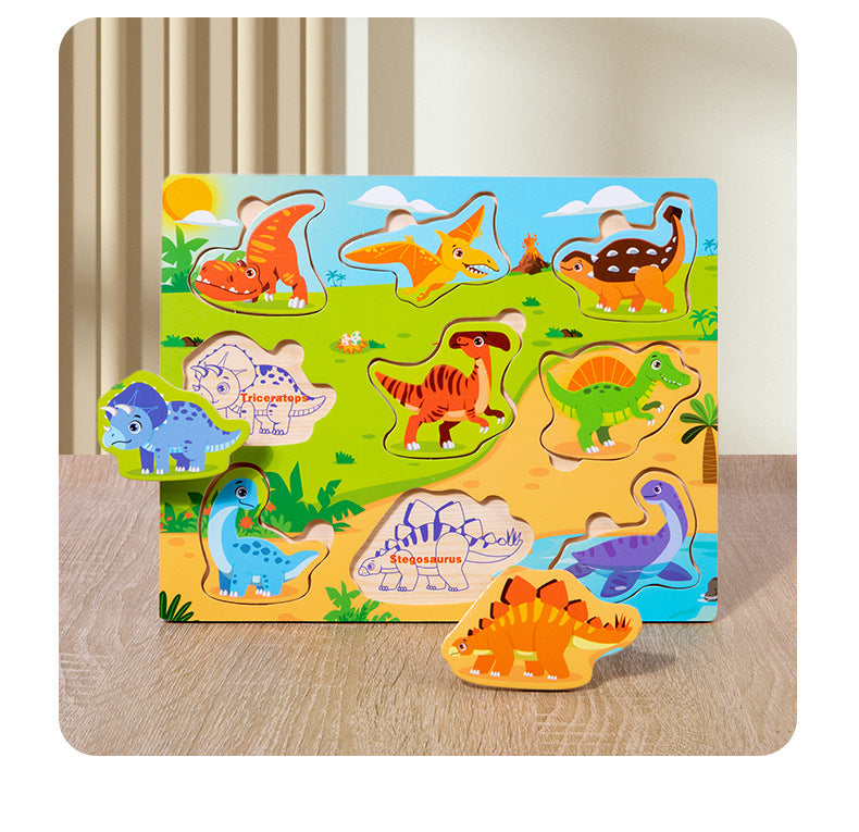Children's Educational Toys 4--6 years Wooden Puzzles for Toddlers 9 Pieces Preschool Educational and Learning Traffic Fruit Number Animal Cognition Flat Handheld Puzzle STEM Toys