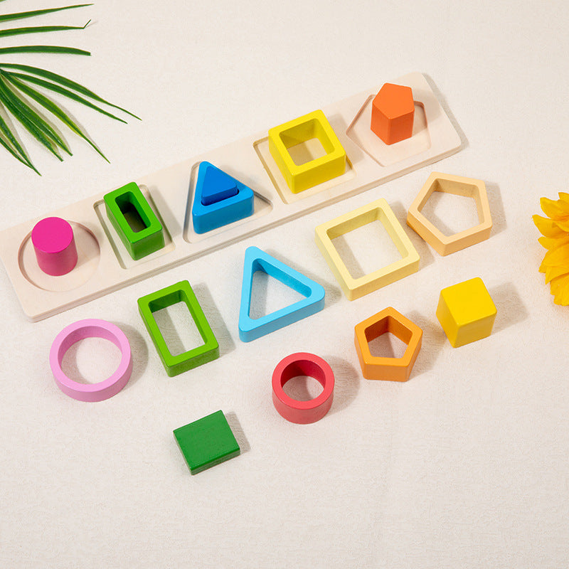 Children's Wooden Three-Dimensional Multifunctional Fishing Sleeve Column Shape Matching Cognitive Hand-Eye Coordination Educational Toys
