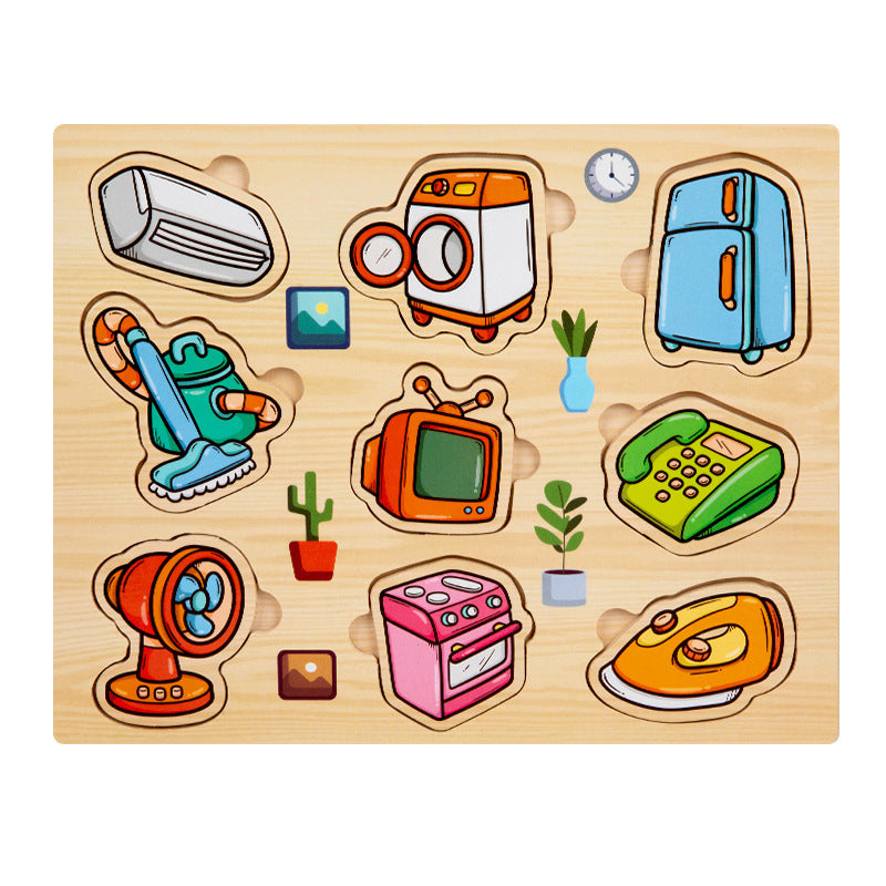 Children's Educational Toys 4--6 years Wooden Puzzles for Toddlers 9 Pieces Preschool Educational and Learning Traffic Fruit Number Animal Cognition Flat Handheld Puzzle STEM Toys