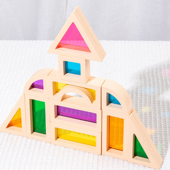 Wooden Rainbow Building Blocks for Kids 25 Pcs Rainbow Stacker Stacking Blocks Game Colorful Construction Toys Preschool Learning Educational Toys -Geometry Wooden Blocks for Boys & Girls