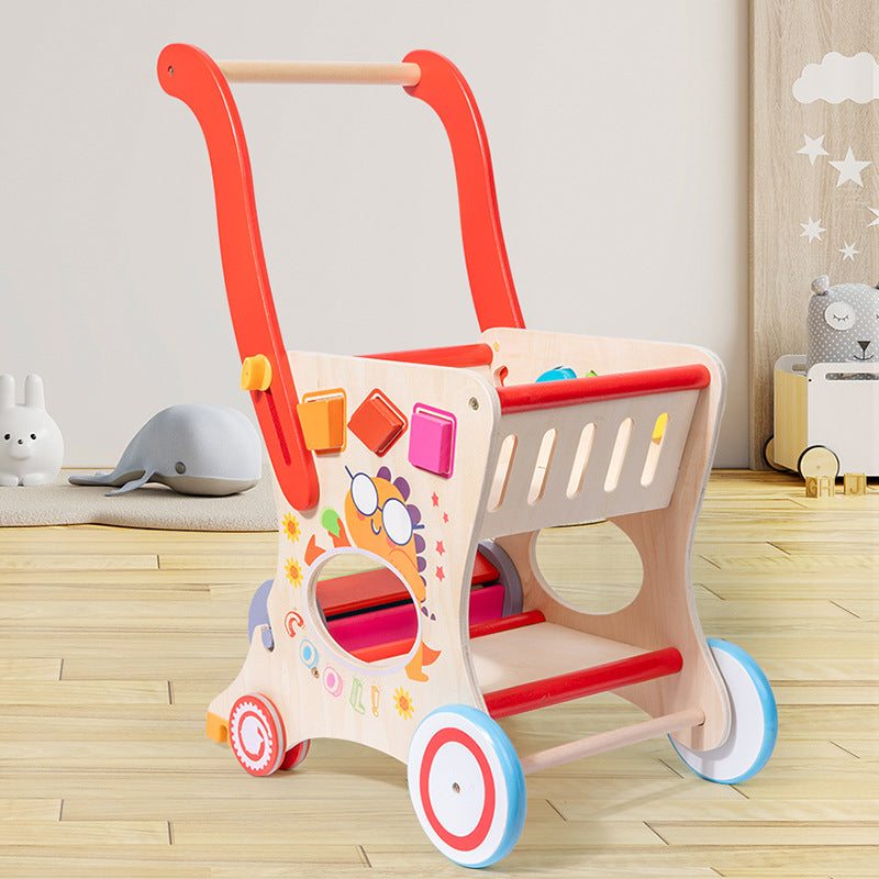 Multifunctional Children's Push Toy Shopping Cart Toddler Wooden Supermarket Push Cart Toy Car
