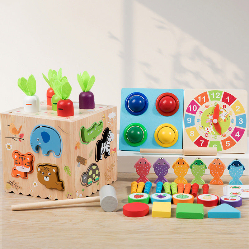 Children's Multi-Functional Wooden Montessori 8 in 1 Knock Ball Animal Matching Fishing Early Education Educational Toys Toys for 1+ Year Old Boys&Girls,Kids Educational Learning Toys for Toddlers Age 1-2