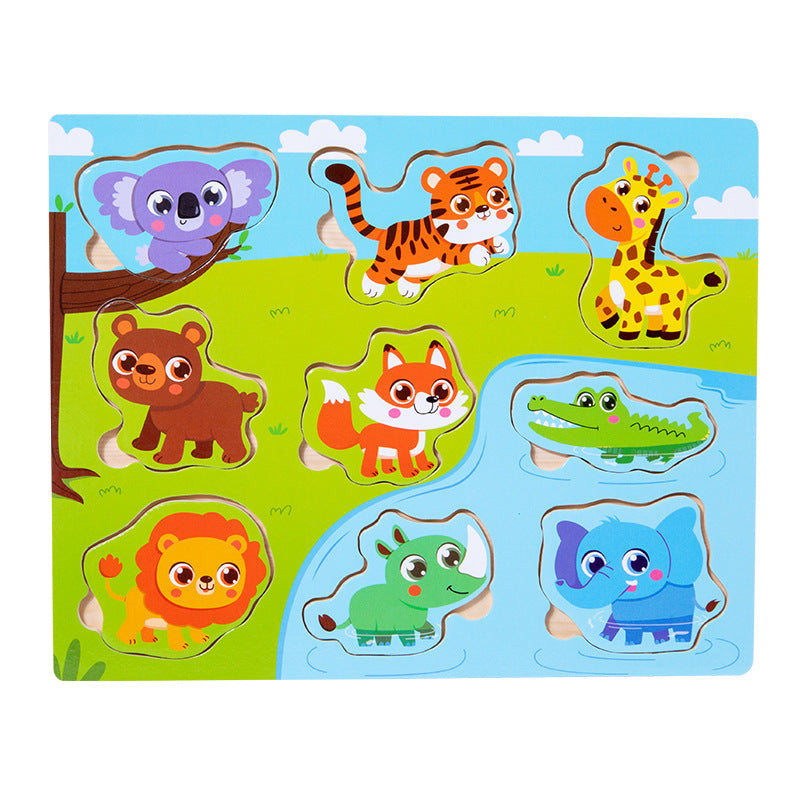Children's Educational Toys 4--6 years Wooden Puzzles for Toddlers 9 Pieces Preschool Educational and Learning Traffic Fruit Number Animal Cognition Flat Handheld Puzzle STEM Toys