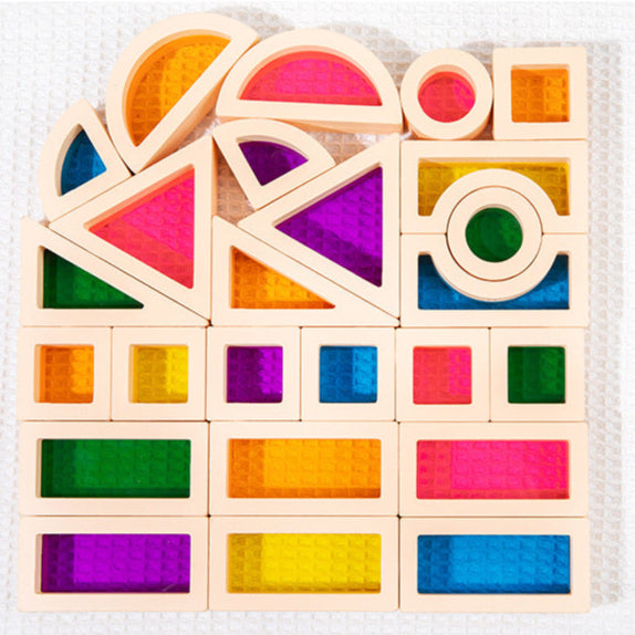 Wooden Rainbow Building Blocks for Kids 25 Pcs Rainbow Stacker Stacking Blocks Game Colorful Construction Toys Preschool Learning Educational Toys -Geometry Wooden Blocks for Boys & Girls