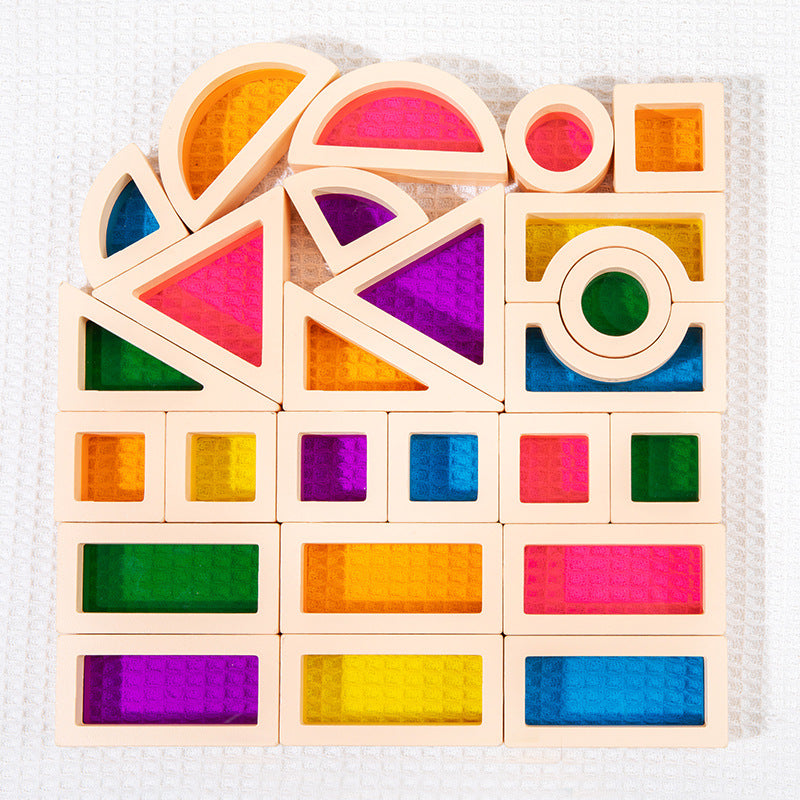 Wooden Rainbow Building Blocks for Kids 25 Pcs Rainbow Stacker Stacking Blocks Game Colorful Construction Toys Preschool Learning Educational Toys -Geometry Wooden Blocks for Boys & Girls