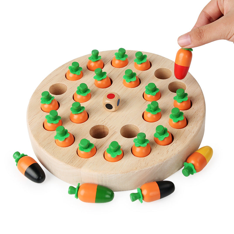 Wooden Fun Carrot Mushroom Memory Chess Pull Carrot Children's Educational Early Learning Focus Interactive Desktop Game Chess