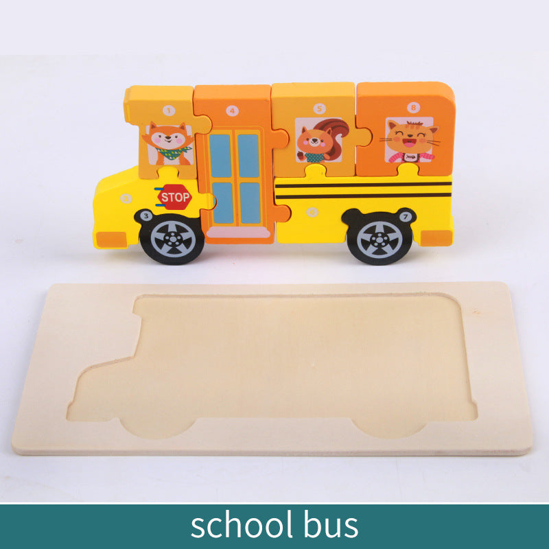 Wooden Children's Educational Toys 4-6 Wooden Animal Traffic Shape Matching 3D Montessori Colorful Shape Learning Puzzle, Preschool Education Toys Gifts for Boys Girls