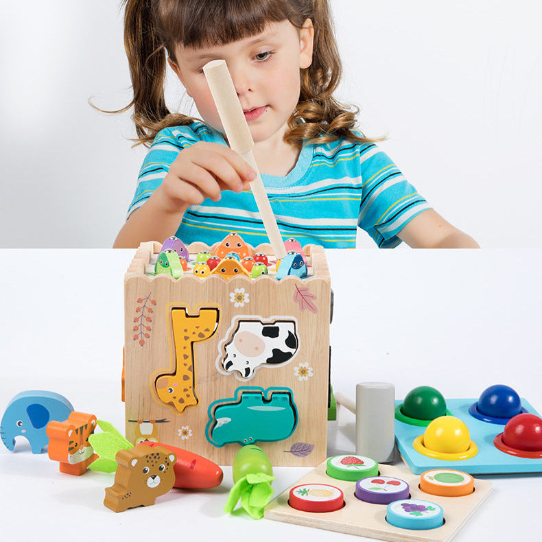 Children's Multi-Functional Wooden Montessori 8 in 1 Knock Ball Animal Matching Fishing Early Education Educational Toys Toys for 1+ Year Old Boys&Girls,Kids Educational Learning Toys for Toddlers Age 1-2
