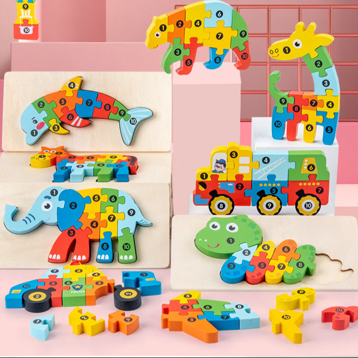 Wooden Children's Educational Toys 4-6 Wooden Animal Traffic Shape Matching 3D Montessori Colorful Shape Learning Puzzle, Preschool Education Toys Gifts for Boys Girls