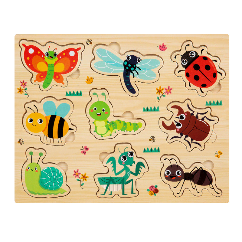 Children's Educational Toys 4--6 years Wooden Puzzles for Toddlers 9 Pieces Preschool Educational and Learning Traffic Fruit Number Animal Cognition Flat Handheld Puzzle STEM Toys