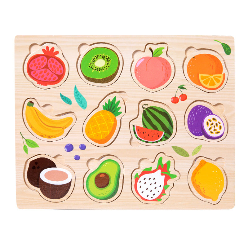 Children's Educational Toys 4--6 years Wooden Puzzles for Toddlers 9 Pieces Preschool Educational and Learning Traffic Fruit Number Animal Cognition Flat Handheld Puzzle STEM Toys