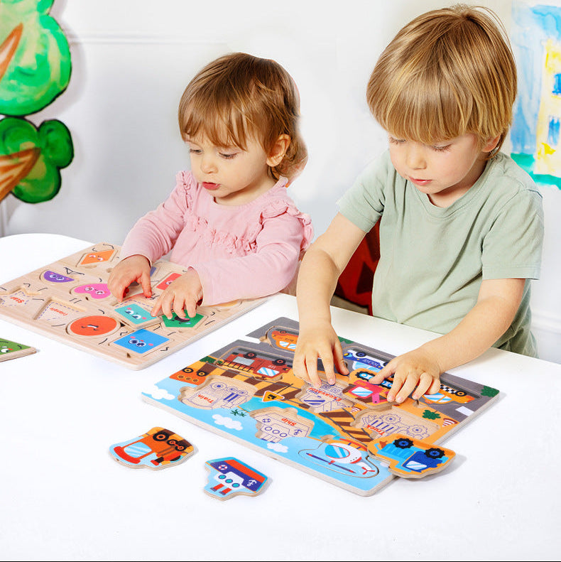 Children's Educational Toys 4--6 years Wooden Puzzles for Toddlers 9 Pieces Preschool Educational and Learning Traffic Fruit Number Animal Cognition Flat Handheld Puzzle STEM Toys