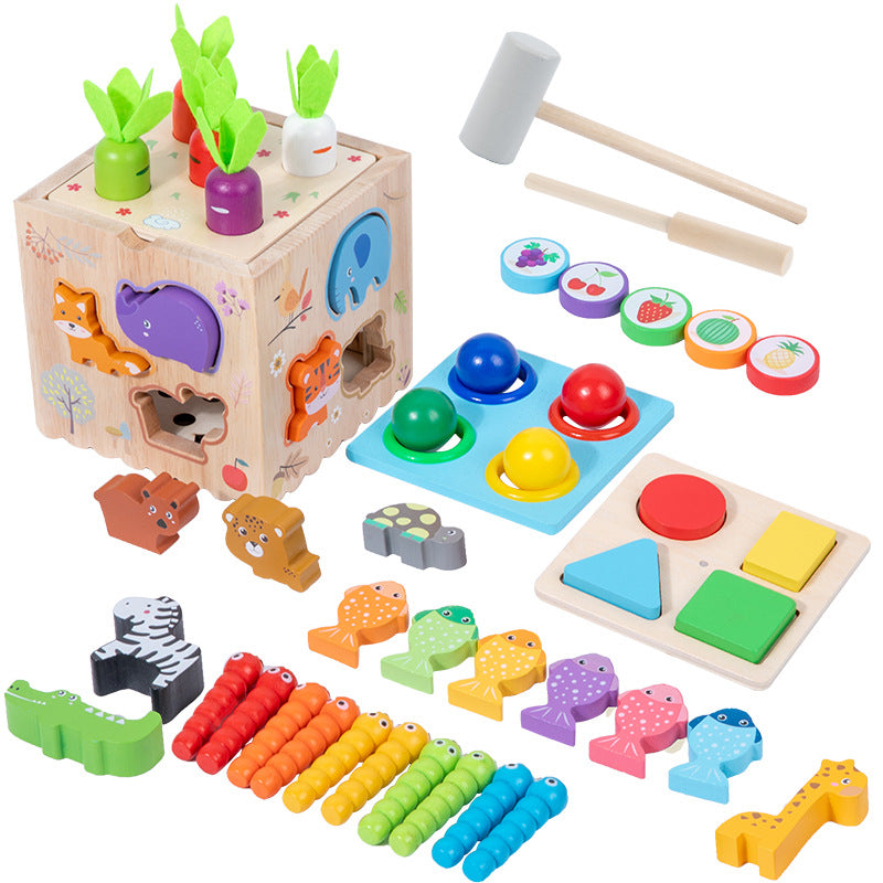 Children's Multi-Functional Wooden Montessori 8 in 1 Knock Ball Animal Matching Fishing Early Education Educational Toys Toys for 1+ Year Old Boys&Girls,Kids Educational Learning Toys for Toddlers Age 1-2