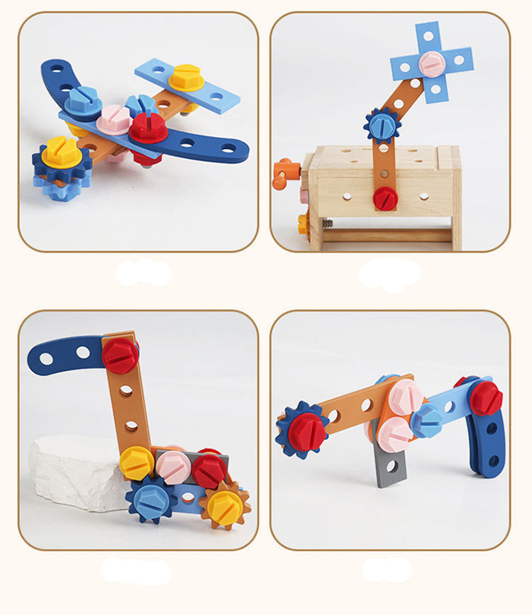 Montessori Toys ool Bench for Kids Toy Play Workbench Wooden Tool Bench Workshop Workbench with Tools Set Wooden Construction Bench Toy for 3 4 5 Year Old Boys Girls