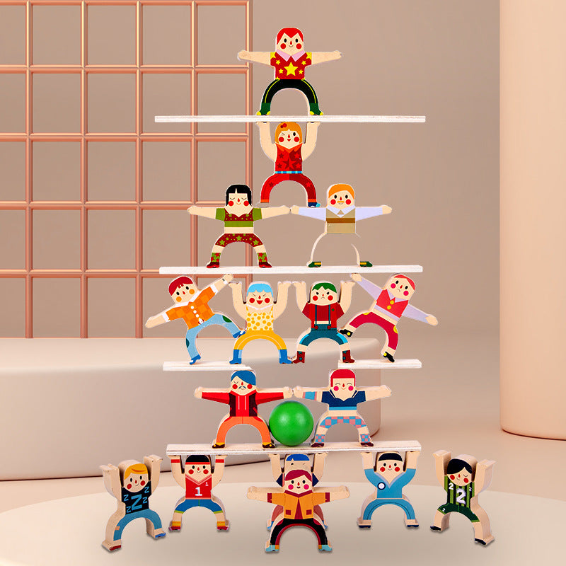 Montessori Children's Wooden Early Education Parent-Child Interactive Color Recognition Strongman Stacking Balance Blocks Educational Toys
