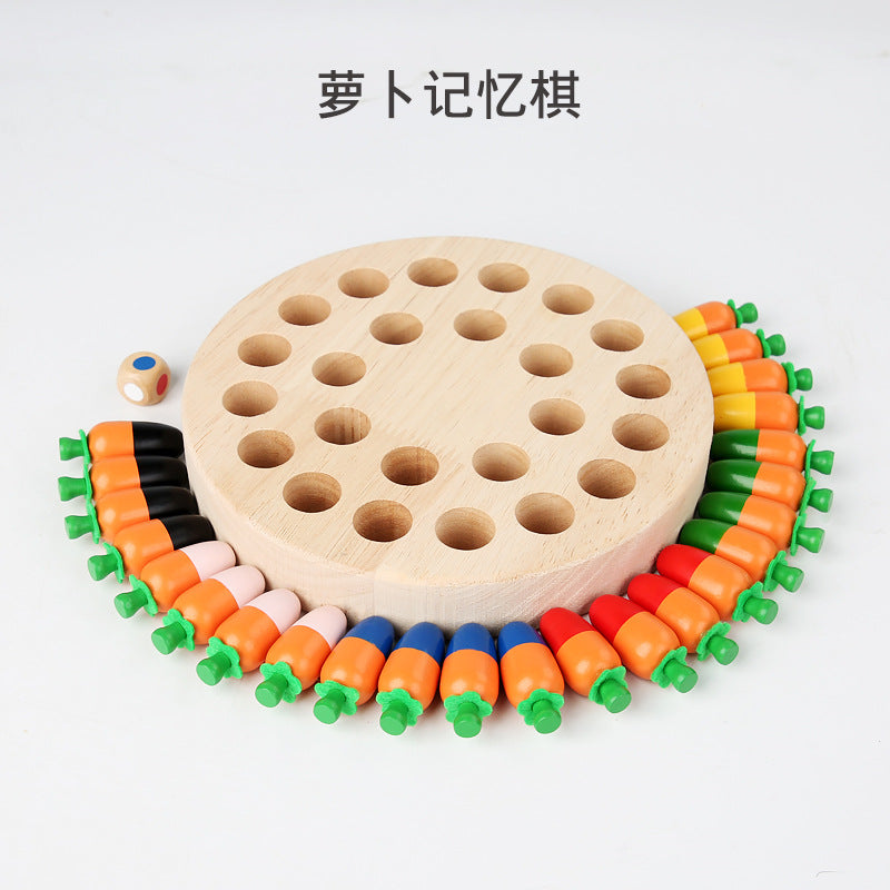 Wooden Fun Carrot Mushroom Memory Chess Pull Carrot Children's Educational Early Learning Focus Interactive Desktop Game Chess