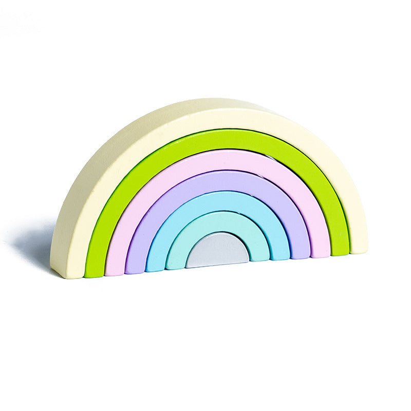 Wooden Children's Enlightenment Educational Kindergarten Color Recognition Early Learning Wooden Building Blocks Rainbow Stacking Blocks