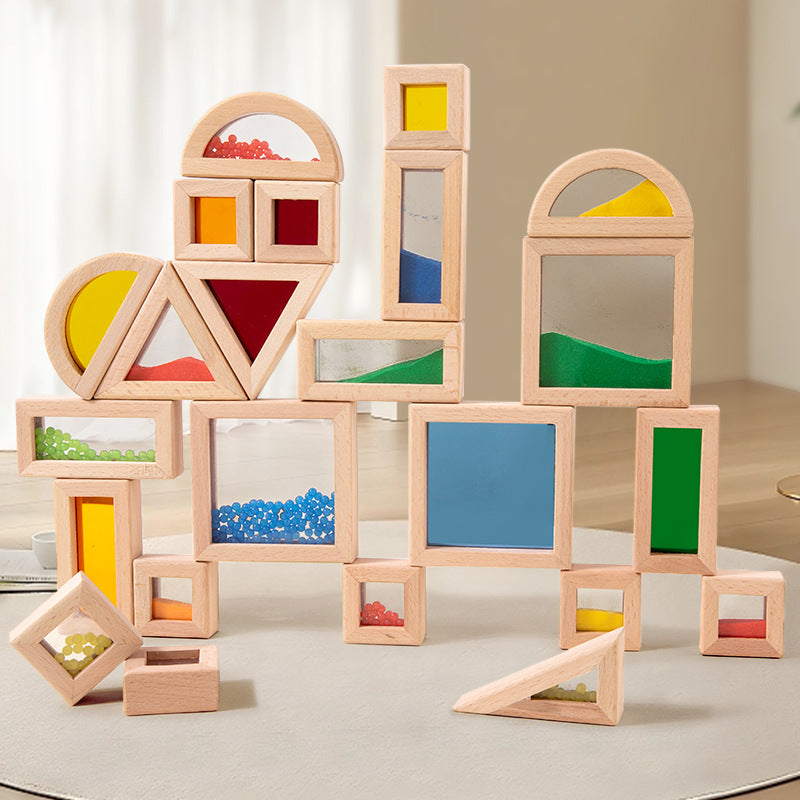 Toddler Montessori Translucent Color Recognition Shape Building Blocks Transformable Acrylic Rainbow Educational Toys