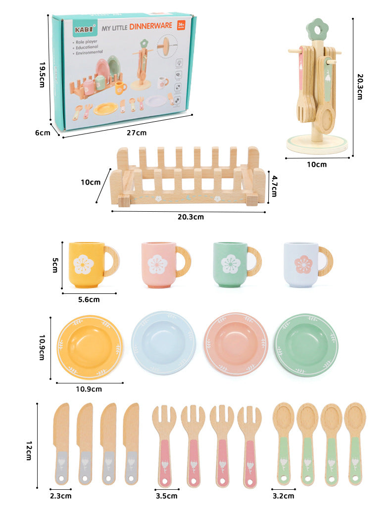Wooden Tea Party Set for Little Girls, Tea Set Toddler Girl Toys, Pretend Play Tea Sets for Toddlers 3-5, Wooden Toys with Cupcake Stand & Play Kitchen Accessories for 3-6 Years Old Gifts