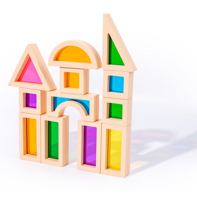 Wooden Rainbow Building Blocks for Kids 25 Pcs Rainbow Stacker Stacking Blocks Game Colorful Construction Toys Preschool Learning Educational Toys -Geometry Wooden Blocks for Boys & Girls