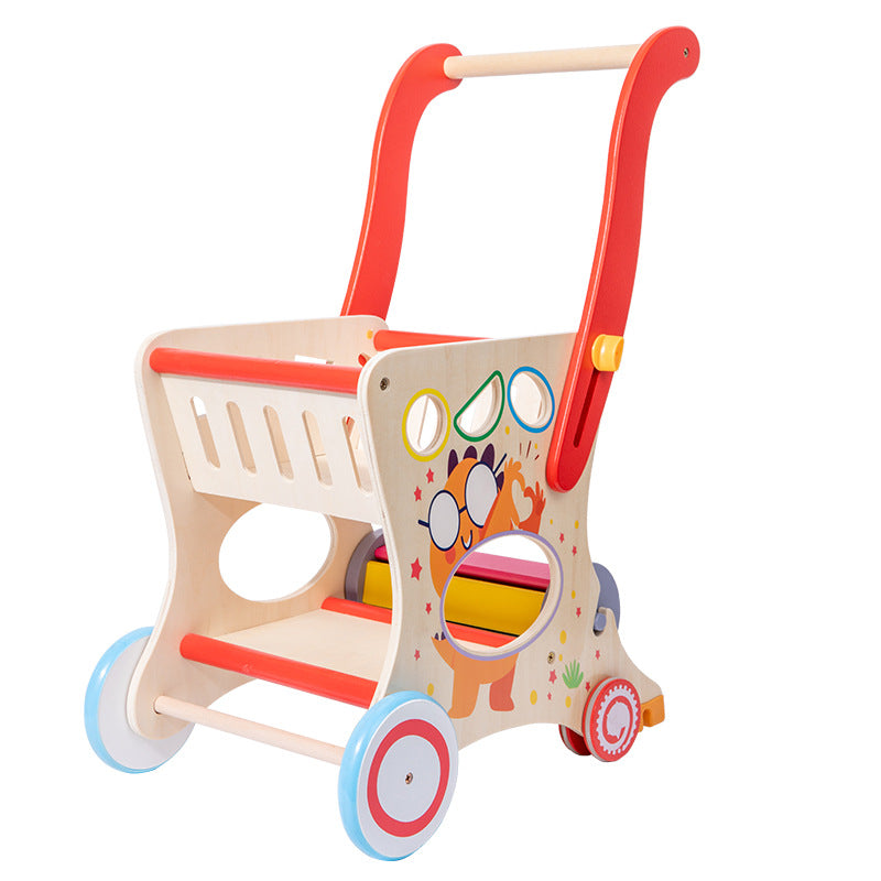 Multifunctional Children's Push Toy Shopping Cart Toddler Wooden Supermarket Push Cart Toy Car