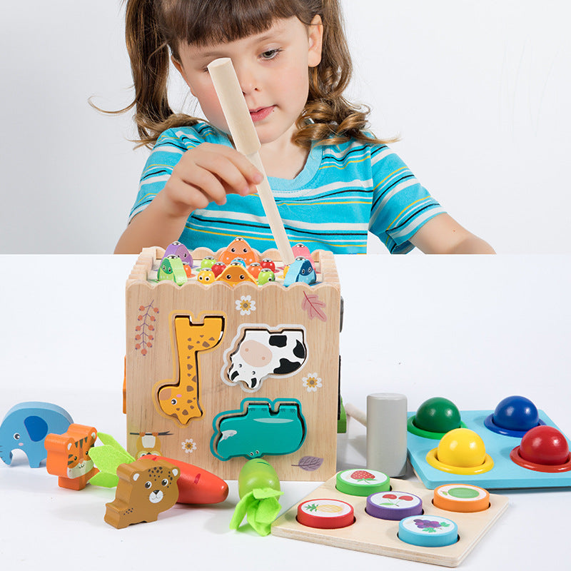 Children's Multi-Functional Wooden Montessori 8 in 1 Knock Ball Animal Matching Fishing Early Education Educational Toys Toys for 1+ Year Old Boys&Girls,Kids Educational Learning Toys for Toddlers Age 1-2