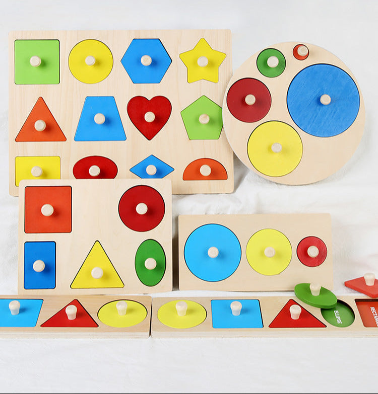 Montessori Toy Wooden Shape Peg Puzzle, Fine Motor Color Matching Sorting Board, Early Learning Educational Activity Toy Gift for Preschool Toddler Baby