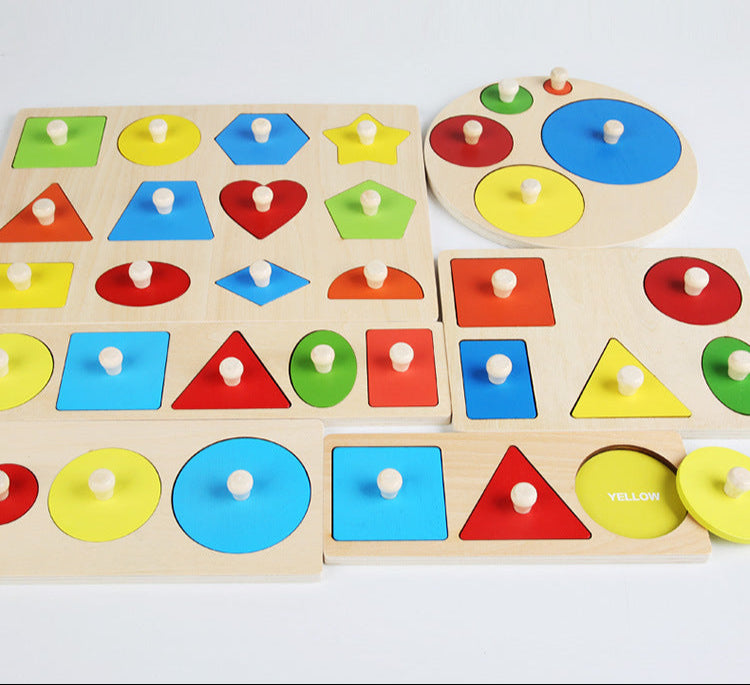 Montessori Toy Wooden Shape Peg Puzzle, Fine Motor Color Matching Sorting Board, Early Learning Educational Activity Toy Gift for Preschool Toddler Baby