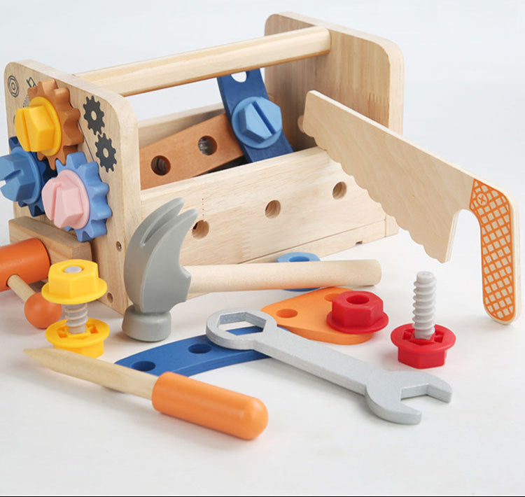 Montessori Toys ool Bench for Kids Toy Play Workbench Wooden Tool Bench Workshop Workbench with Tools Set Wooden Construction Bench Toy for 3 4 5 Year Old Boys Girls