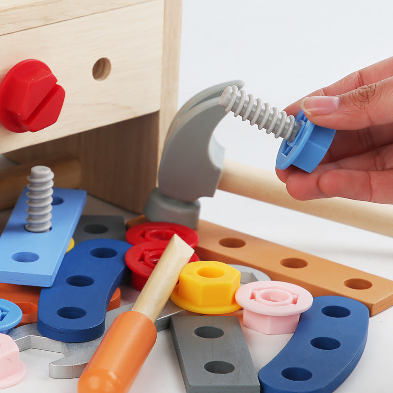 Montessori Toys ool Bench for Kids Toy Play Workbench Wooden Tool Bench Workshop Workbench with Tools Set Wooden Construction Bench Toy for 3 4 5 Year Old Boys Girls