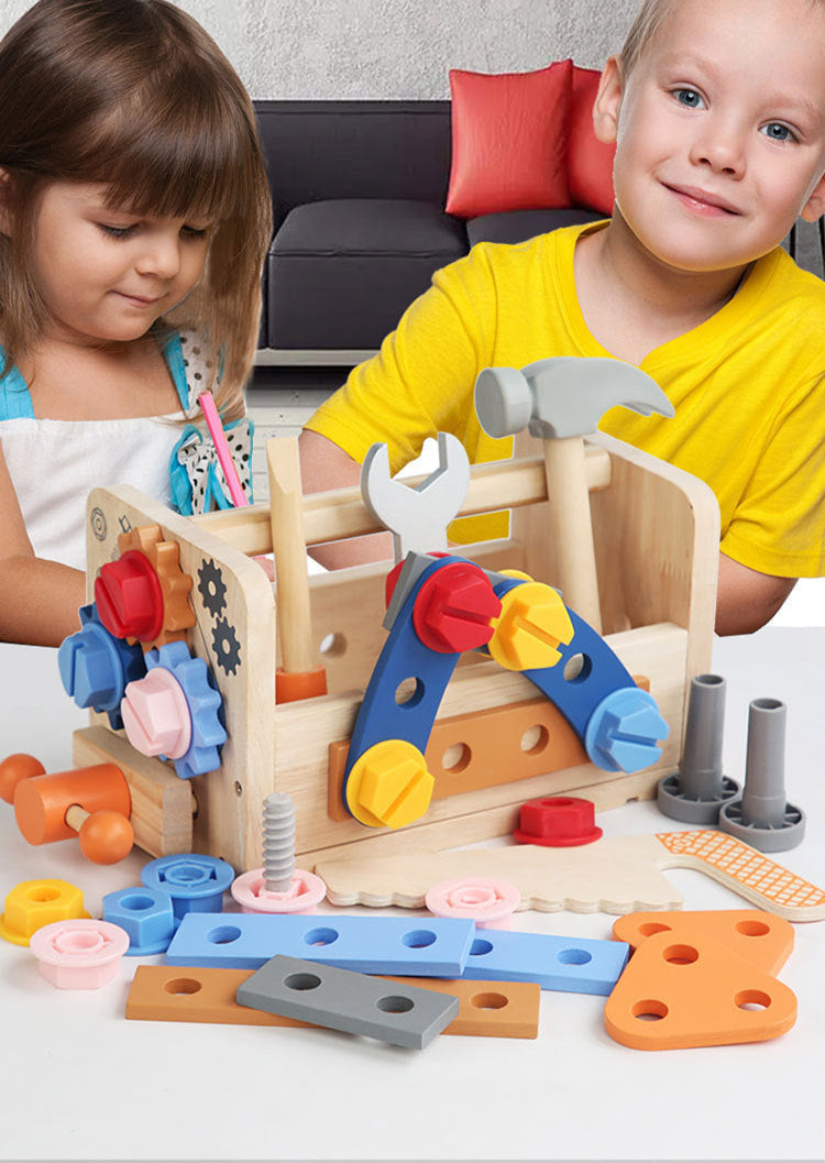 Montessori Toys ool Bench for Kids Toy Play Workbench Wooden Tool Bench Workshop Workbench with Tools Set Wooden Construction Bench Toy for 3 4 5 Year Old Boys Girls