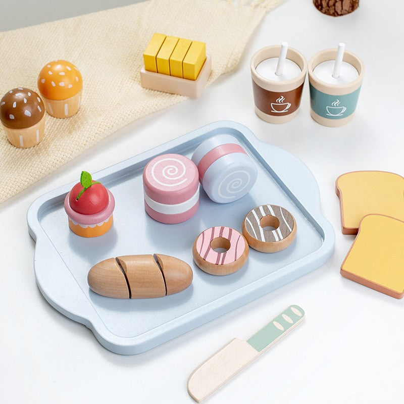 Wooden Tea Party Set for Little Girls, Tea Set Toddler Girl Toys, Pretend Play Tea Sets for Toddlers 3-5, Wooden Toys with Cupcake Stand & Play Kitchen Accessories for 3 4 5 6 Years Old Gifts