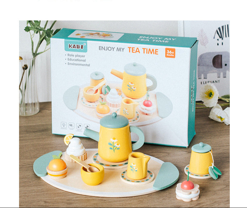 Wooden Tea Party Set for Little Girls, Tea Set Toddler Girl Toys, Pretend Play Tea Sets for Toddlers 3-5, Wooden Toys with Cupcake Stand & Play Kitchen Accessories for 3 4 5 6 Years Old Gifts