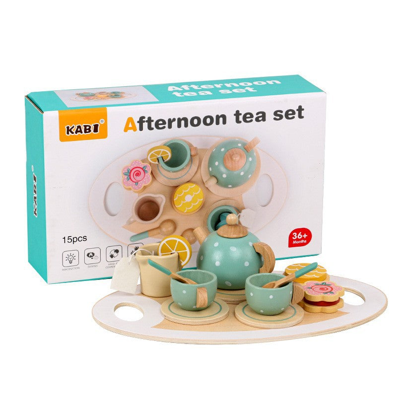 Wooden Tea Party Set for Little Girls, Tea Set Toddler Girl Toys, Pretend Play Tea Sets for Toddlers 3-5, Wooden Toys with Cupcake Stand & Play Kitchen Accessories for 3 4 5 6 Years Old Gifts