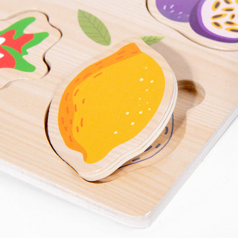 Children's Educational Toys 4--6 years Wooden Puzzles for Toddlers 9 Pieces Preschool Educational and Learning Traffic Fruit Number Animal Cognition Flat Handheld Puzzle STEM Toys
