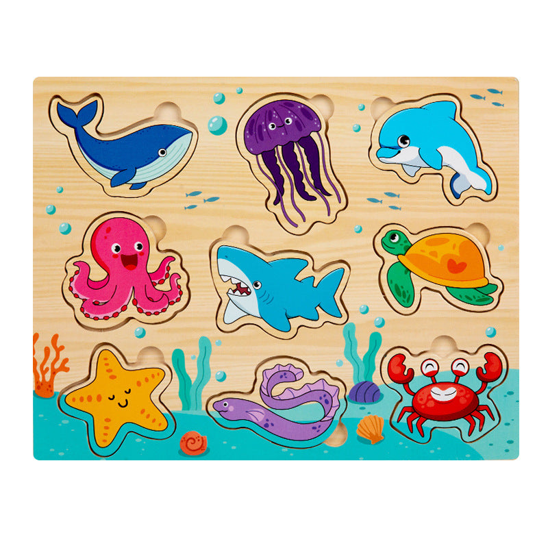 Children's Educational Toys 4--6 years Wooden Puzzles for Toddlers 9 Pieces Preschool Educational and Learning Traffic Fruit Number Animal Cognition Flat Handheld Puzzle STEM Toys