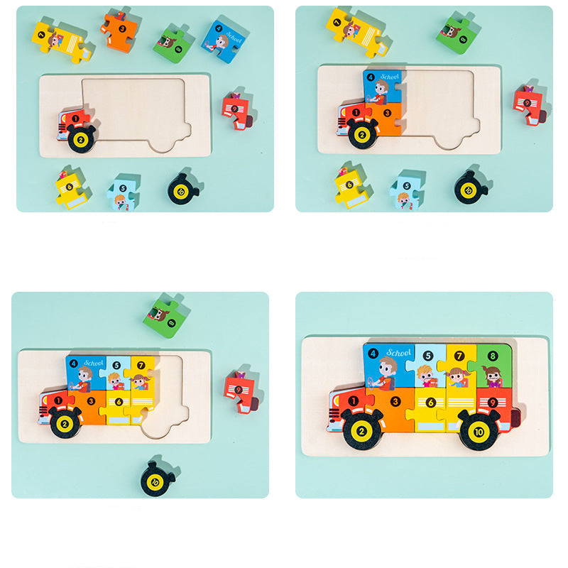 Wooden Children's Educational Toys 4-6 Wooden Animal Traffic Shape Matching 3D Montessori Colorful Shape Learning Puzzle, Preschool Education Toys Gifts for Boys Girls