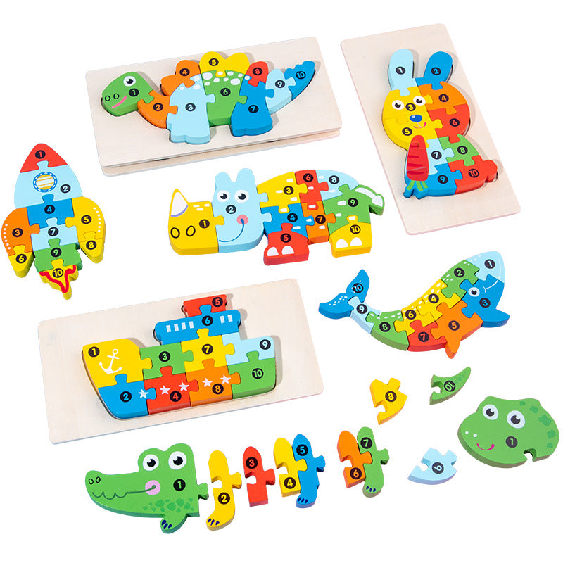 Wooden Children's Educational Toys 4-6 Wooden Animal Traffic Shape Matching 3D Montessori Colorful Shape Learning Puzzle, Preschool Education Toys Gifts for Boys Girls