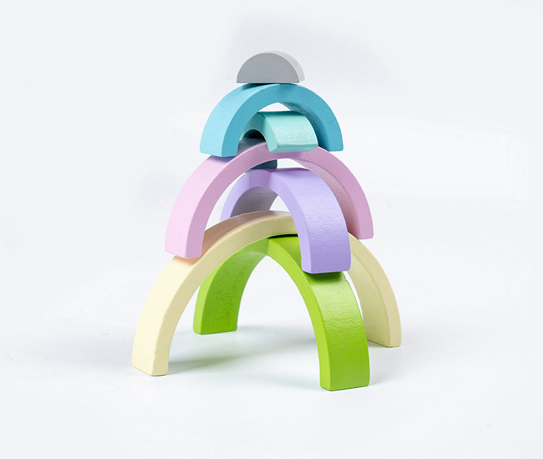 Wooden Children's Enlightenment Educational Kindergarten Color Recognition Early Learning Wooden Building Blocks Rainbow Stacking Blocks
