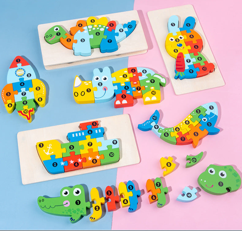 Wooden Children's Educational Toys 4-6 Wooden Animal Traffic Shape Matching 3D Montessori Colorful Shape Learning Puzzle, Preschool Education Toys Gifts for Boys Girls