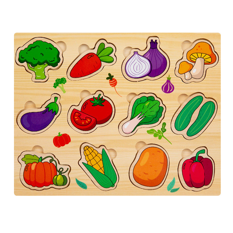 Children's Educational Toys 4--6 years Wooden Puzzles for Toddlers 9 Pieces Preschool Educational and Learning Traffic Fruit Number Animal Cognition Flat Handheld Puzzle STEM Toys