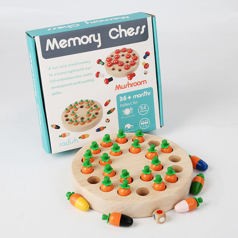 Wooden Fun Carrot Mushroom Memory Chess Pull Carrot Children's Educational Early Learning Focus Interactive Desktop Game Chess