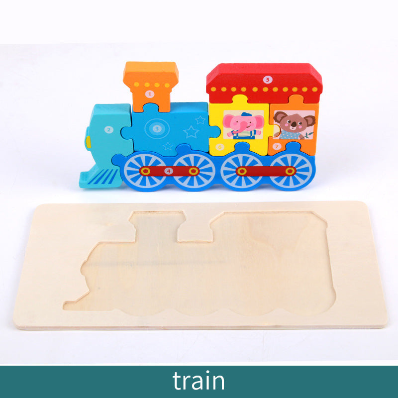 Wooden Children's Educational Toys 4-6 Wooden Animal Traffic Shape Matching 3D Montessori Colorful Shape Learning Puzzle, Preschool Education Toys Gifts for Boys Girls
