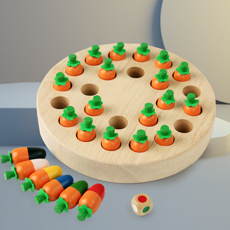 Wooden Fun Carrot Mushroom Memory Chess Pull Carrot Children's Educational Early Learning Focus Interactive Desktop Game Chess