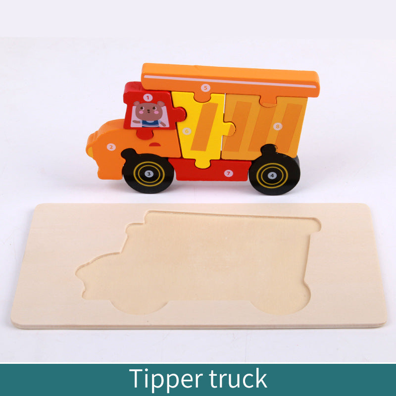Wooden Children's Educational Toys 4-6 Wooden Animal Traffic Shape Matching 3D Montessori Colorful Shape Learning Puzzle, Preschool Education Toys Gifts for Boys Girls