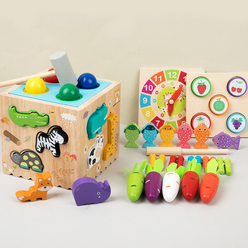 Children's Multi-Functional Wooden Montessori 8 in 1 Knock Ball Animal Matching Fishing Early Education Educational Toys Toys for 1+ Year Old Boys&Girls,Kids Educational Learning Toys for Toddlers Age 1-2