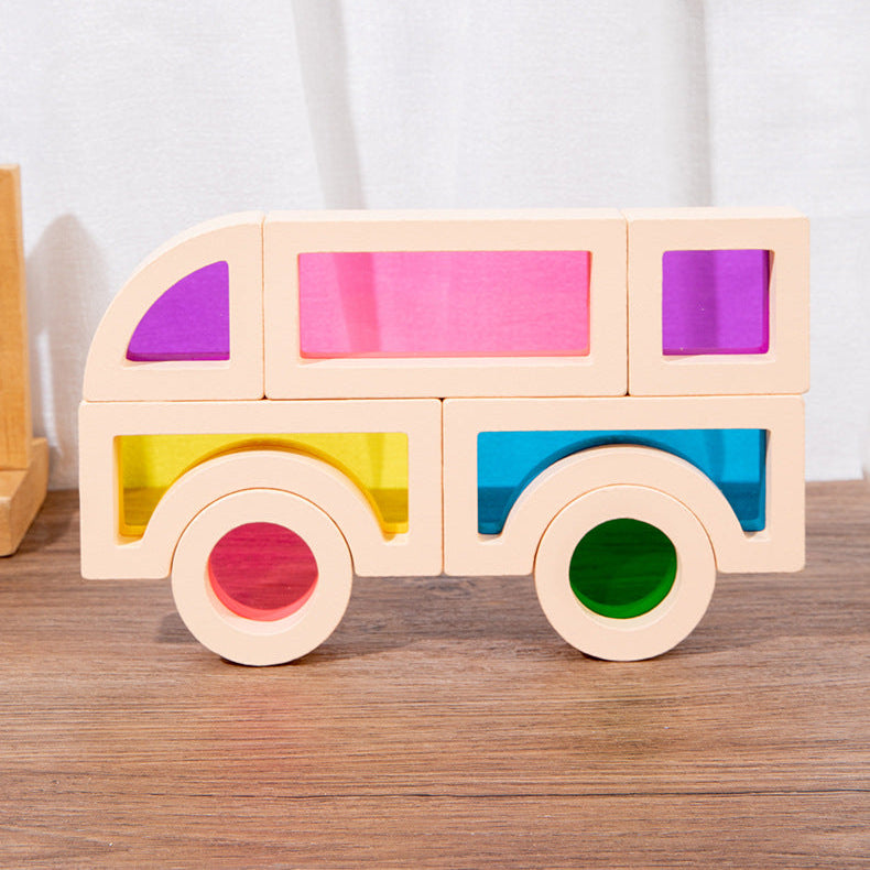 Wooden Rainbow Building Blocks for Kids 25 Pcs Rainbow Stacker Stacking Blocks Game Colorful Construction Toys Preschool Learning Educational Toys -Geometry Wooden Blocks for Boys & Girls